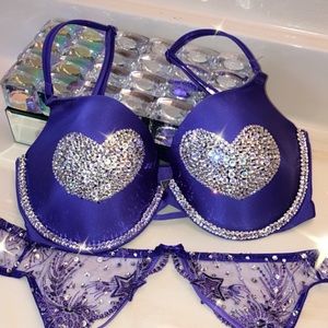 💗 VICTORIA SECRET FASHION SHOW CUSTOM BLING LINGERIE OUTFIT SET BRA GARTER 34DD